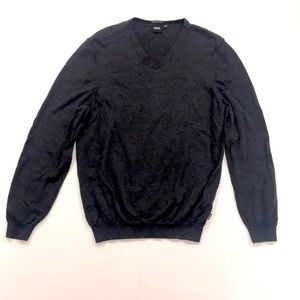 Hugo Boss XL Sweater Grey charcoal V-neck 100% Virgin Wool Excellent Condition